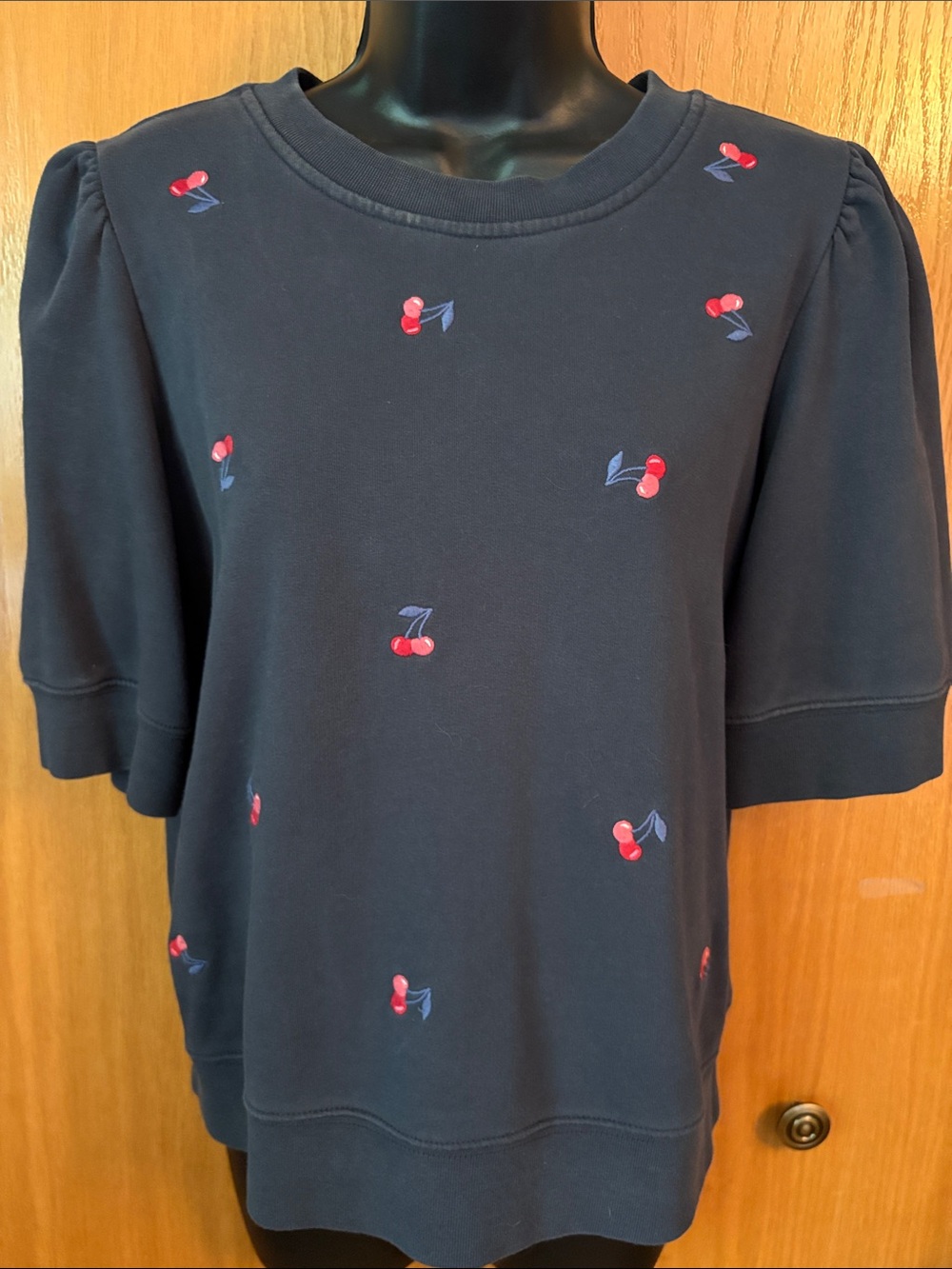 kate spade Navy Blue Cherry Embroidered Short Sleeve Sweatshirt